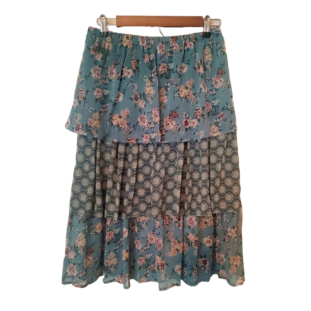 Susan Barry tiered floral midi skirt size small
